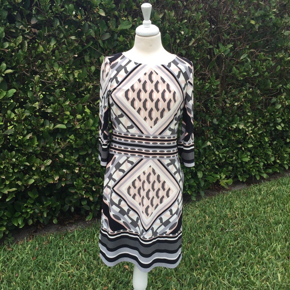 Calvin Klein Geometric Black/Grey Dress Size 6 NWT